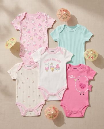 Baby Kurzarm-Body 5er-Set Sommer «Sweet Friends»0-3\3-6,6-9M